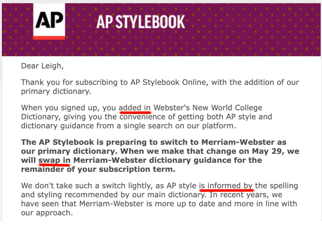 Screenshot of an email I received from the Associated Press.